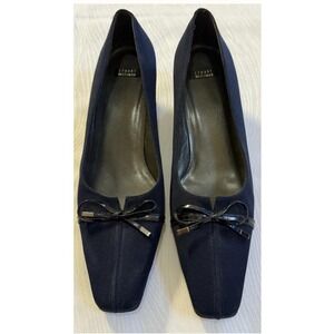 Stuart Weitzman Vintage 90's black Suede Bow Kitten Heel Pumps Shoes Size 8M